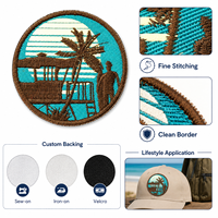 Écusson brodé personnalisé 100% avec bordure Merrow, thème surf et plage, badges thermocollants pour vêtements, sacs, chapeaux, décoration estivale