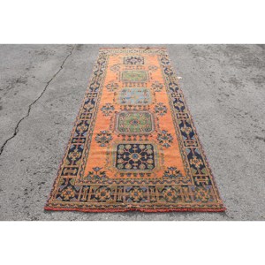 พรมปูพื้นสไตล์ตุรกี4.4ชิ้นแบบงานเย็บปะสุดคลาสสิกสีส้มสีน้ำเงินสำหรับห้องนั่งเล่นพรมทางเดินทรงสี่เหลี่ยมผืนผ้าทำจากยางลาเท็กซ์ - Product Image 1