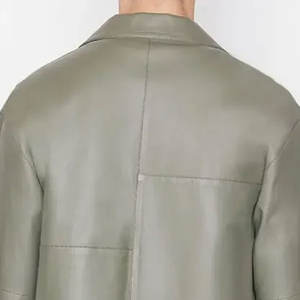 Premium Quality Custom Logo & Design Genuine Leather Men's Casual Shirts with <b>Covered</b> <b>Button</b> Closure Customized Color & Size - Product Image 5