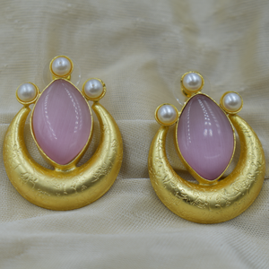 Pendientes chapados en oro de piedra de latón de última tendencia, Pendientes chapados en oro de 18 quilates, joyería de moda para mujer, pendientes para mujer - Product Image 1