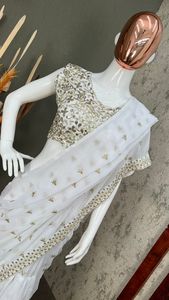 Новое поступление, привлекательная коллекция, жоржет, последовательная вышивка, рабочая сари, блузка от производителя, индийские сари, одежда для вечеринки - Product Image 5