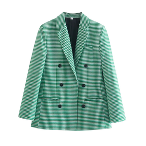 Automne printemps nouveau solide tissé Blazer veste femmes bureau Double boutonnage bouton col cranté 5 couleurs vêtements d'extérieur élégant - Product Image 5