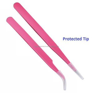 Pinces à épiler professionnelles pour extensions de cils en acier inoxydable rose de qualité supérieure avec pointe fine et embouts en fibre, ne glissent jamais - Product Image 3