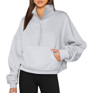 Sweatshirts à col roulé d'hiver pour femme à la mode avec logo sur le devant et design court à fermeture éclair - Product Image 1