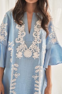 Vestido Maxi Bordado para Mujer, Colección Moderna 2025, Cintura Holgada con Cordón y Botones, Diseño Sólido, 100% Algodón Lavable - Product Image 3