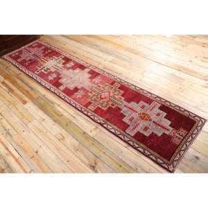 2.7x12.1 ft <b>Runner</b> Vintage Turkish Rug, <b>Red</b> Southwestern Wool Rug - Product Image 4
