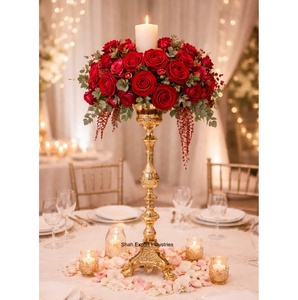 Aluminum Baroque Handmade <b>Candlestick</b> Holder on Tripod Base Gold Embossed Design Luxury Candle Stand for Wedding Decor - Product Image 2
