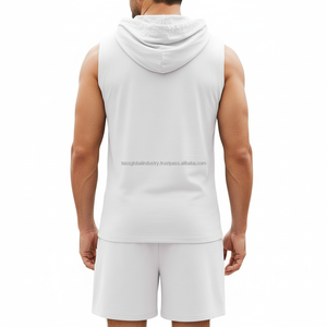 Ensemble de sport 2 pièces pour homme été 2026 : T-shirt sans manches à capuche et short, personnalisable, léger, respirant, coupe athlétique - Product Image 3