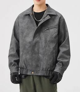 Veste à col rabattu personnalisée avec fermeture éclair pour hommes, tendance, vente en gros, vestes en peau de mouton, qualité supérieure, veste élégante et tendance - Product Image 3