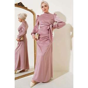 Robe en satin à nouer sur le côté Rose poussiéreux - Product Image 3