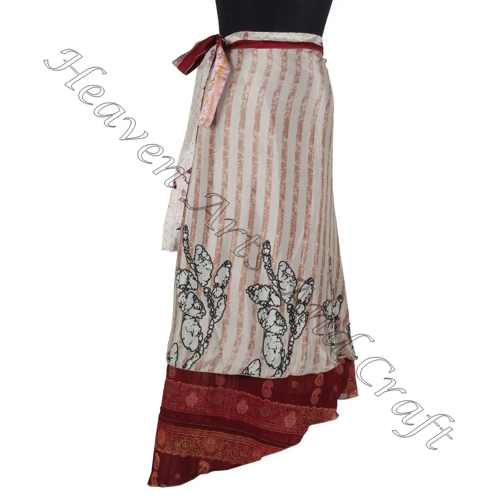 Nova Seda Indiana Saree Hippie Longo Envoltório Saias Mulheres Desgaste De Seda Do Vintage Sari Longo Comprimento Envoltório Em Torno Da Saia 2 Camada Reversível
