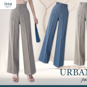Pantalones urbanos de tela de satén elásticos de pierna Media rectos transpirables de cintura alta para mujer, cómodos estampados para el trabajo diario - Product Image 3