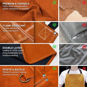 Delantales de soldadura de cuero de vaca Real 100%, ropa de trabajo transpirable y que absorbe la humedad, delantales de trabajo suaves cómodos y antideslizantes - Product Image 2
