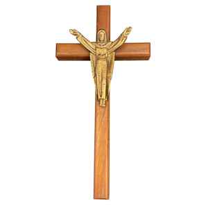 Crucifix en laiton et bois à finition antique, croix chrétienne, décoration murale religieuse pour salle de prière d'église - Product Image 5