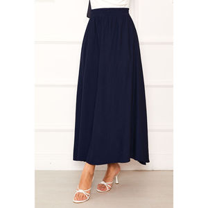 Navy Blue Pencil <b>Skirt</b> for Office Ladies Comfortable Breathable Chiffon Satin <b>Elastic</b> Waist Pocket Slit Decoration Spandex - Product Image 5