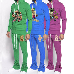 Custom Printed Chenille <b>Tracksuit</b> for Men Eco-Friendly Flare Sweat Suit with Stacked Sweatsuits for Winter - Product Image 2