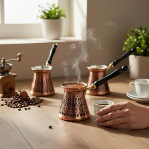 Ensemble de cafetières turques classiques en cuivre triple couche sablé, pour le thé et les boissons, pour une utilisation en cuisine - Product Image 1