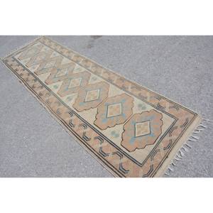 Alfombra turca Vintage azul Beige clásica 2,8X9,7 pies diseño de retazos hecho a mano lana bambú seda látex para sala de estar pasillo rectángulo - Product Image 4