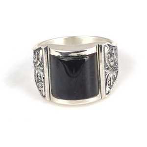 925 Sterling <b>Silver</b> Men's Statement Ring Blue Pressed Amber Stone and <b>Pen</b> Design Bezel Setting Everyday Wear - Product Image 4