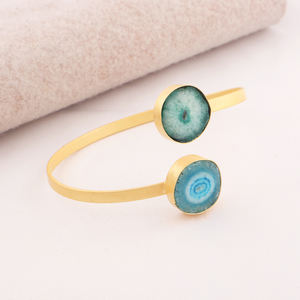 Hermosa pulsera para mujer, joyería natural, doble cuarzo solar, brazalete abierto, pulseras ajustables hechas a mano chapadas en oro mate - Product Image 2