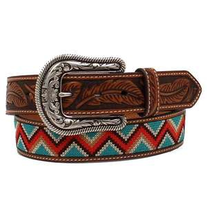 Unisex Genuine Cow Hide Leather Belt Hand <b>Tooled</b> <b>Engraved</b> Western Style Custom Size 38-48 Inches with Included Buckle - Product Image 1