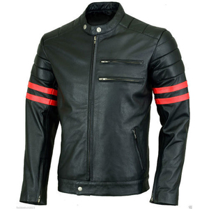 Veste en cuir véritable originale pour hommes Veste en cuir classique d'agneau à la mode Veste imperméable de moto de motard - Product Image 1