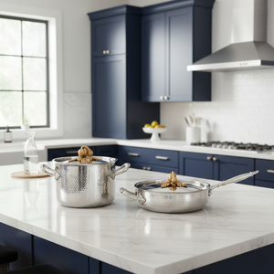 Juego de 2 Utensilios de Cocina de Acero Inoxidable Martillado de Alta Calidad, Wok y Olla con Tapa de Calabaza Dorada Antigua, Cacerolas en Venta - Product Image 3