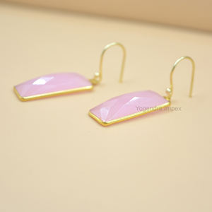 Boucles d'oreilles pendantes en argent Sterling 925 faites à la main fantaisie calcédoine rose naturelle pierre précieuse plaqué or lunette à la mode fête mariage - Product Image 3
