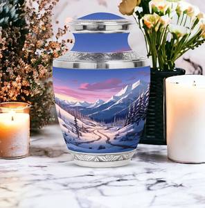 Winter Wonderland Scenic Urn <b>for</b> <b>Ashes</b> Personalized Aluminum Modern <b>Keepsake</b> Adult Burial Customized 1-200 Cubic Inches Urn - Product Image 2
