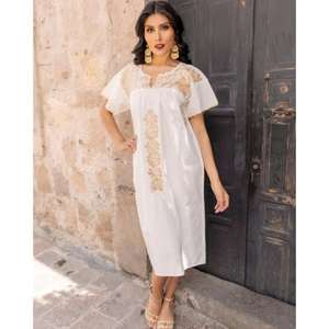 <b>Womens</b> Black Embroidered Midi Dress Ethnic Boho Short Sleeve Cotton Kurti Dress For Wholesale - Product Image 3