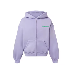 Sudadera con capucha morada sólida de la mejor calidad para hombre, con cremallera, hombros caídos, estilo casual, con bolsillo canguro, lisa y sin estampado. - Product Image 1