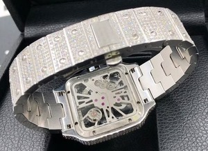 Entièrement glacé VVS Moissanite diamant mouvement automatique montre 925 Starling argent fait à la main montre-bracelet cadeau pour hommes et femmes - Product Image 4