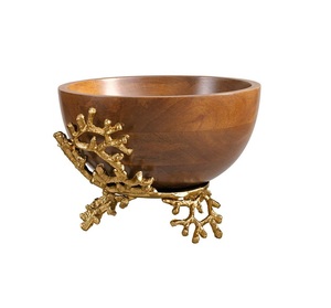 Tazón de servicio de madera de fabricante confiable con mango de metal que mezcla artesanía tradicional con diseño moderno - Product Image 5