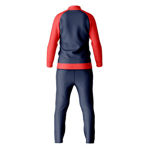 Fabricante de chándal personalizado Conjunto de ropa deportiva azul marino y rojo con chaqueta con cremallera Traje de entrenamiento de poliéster transpirable - Product Image 3