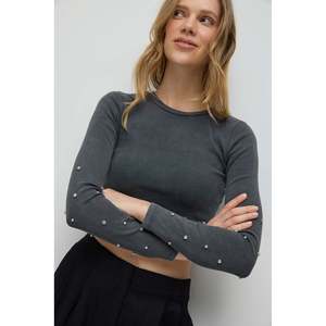 Camiseta Casual de Manga Larga, Corte Regular, 100% Algodón, con Adornos de Perlas y Piedras - Product Image 1