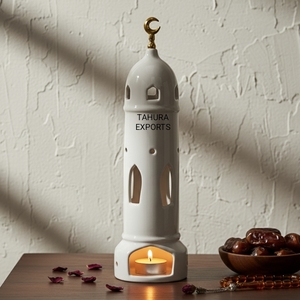 Portavelas decorativo radiante de cerámica hermosa de Ramadán para el ambiente festivo del hogar de Eid con un toque de iluminación suave y cálido - Product Image 3