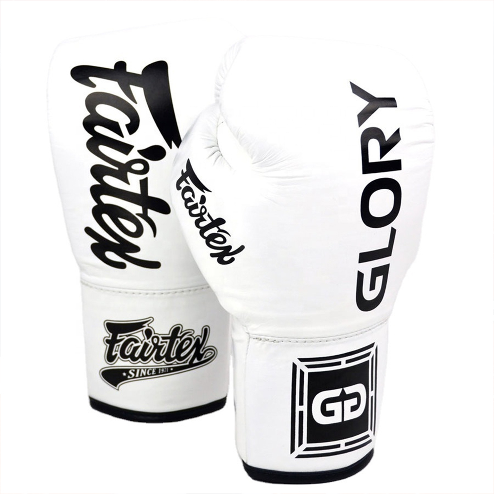 Customized Print Fairtex Glory White Boxing Gloves High Quality Lace up Muaythai Boxing Gloves OEM Professional Training Gloves