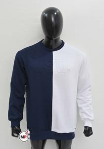 Sudadera unisex de dos tonos con logotipo personalizado 100% algodón polar en relieve azul blanco dos tonos contraste cuello redondo sudadera - Product Image 2