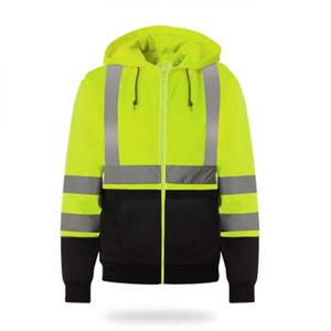 Men <b>Hi</b> <b>Vis</b> Customized Safety Hoodies High Visibility Zipper <b>Hoodie</b> Jackets Unisex Construction Reflective Zip up Jacket Hoodies - Product Image 4