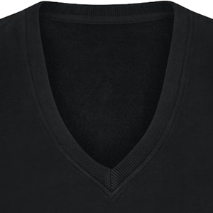 Sweat-shirt noir à col en V en polaire tricoté respirant, brodé et gaufré, écologique, pour femme, hiver, 340g, devant - Product Image 2