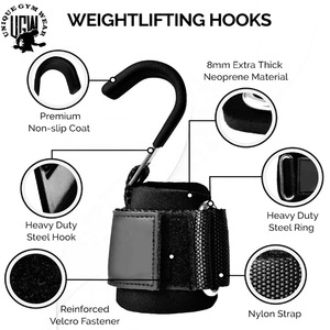 Wholesale UNIQUE GYM WEAR Neoprene Non-Skid Weight Lifting Grip Hooks Straps for Closure Wrist Support Black Hook <b>Bar</b> Straps - Product Image 6