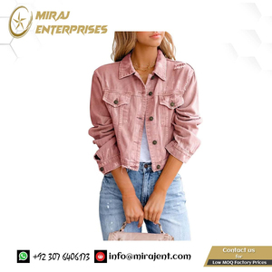 Veste en jean en détresse pour femmes broderie respirant Varsity Design effiloché déchiré Jean Look bouton décontracté léger coton Viscose - Product Image 3