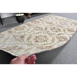 Alfombra turca de lana clásica Beige de 2,9x5,6 pies, diseño de retazos para entrada, sala de estar, dormitorio, forma Rectangular, respaldo de látex - Product Image 4