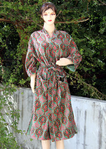 Kimono en velours de coton, long peignoir Gowon Bird Print cadeau pour elle, doublure intérieure vêtements d'hiver cadeau de Noël - Product Image 6
