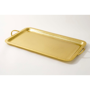 Plateau de service rectangulaire en métal plaqué or de luxe avec poignées, acier inoxydable, or mat martelé, assiette à nourriture pour hôtel et maison - Product Image 1
