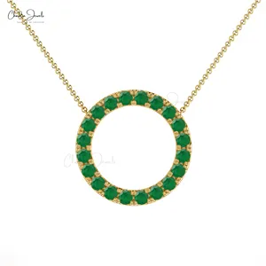 Karma圆形项链吊坠2毫米圆形祖母绿细珠宝电缆链声明女性项链