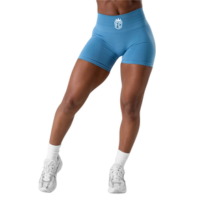 Shorts de sport pour femmes, bleus, sans couture, taille haute, extensibles, compression, entraînement, fitness, anti-fuites, shorts d'entraînement - Product Image 1