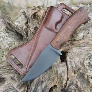 Cuchillo MORTAL SAGA de Acero de Damasco, Hoja Fija Multifuncional, Recubrimiento de Polvo Negro, para Campismo y Senderismo al Aire Libre - Product Image 3