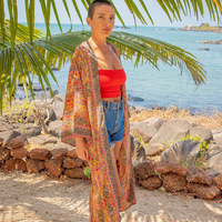 Haute qualité femmes imprimé fleuri Kimono Robe été plage porter décontracté Style indien parole longueur Robe avec taille naturelle