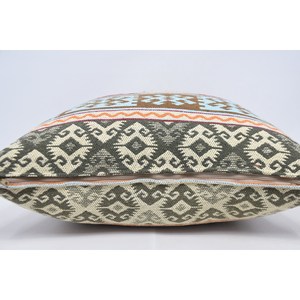 Beige Luxury Kilim Patchwork Pillow 28x28 Inch Bohemian <b>Fluffy</b> Vintage Wool Cushion for <b>Bedding</b> and Floor Decor - Product Image 5